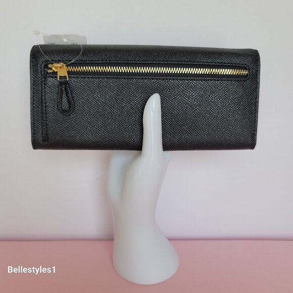 COACH Wyn Envelope Crossgrain Leather Wallet- Black color - Picture 7 of 14